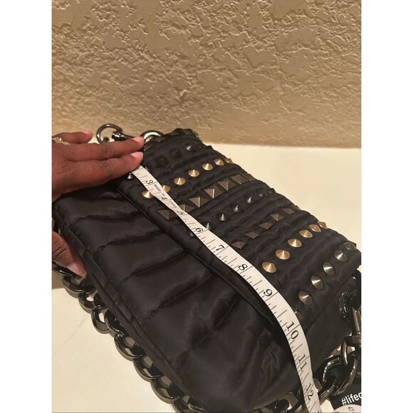 Think Royln The Studded Bar Bag Black Quilted Nylon Puffer Purse Edgy Punk NWT - Picture 12 of 14
